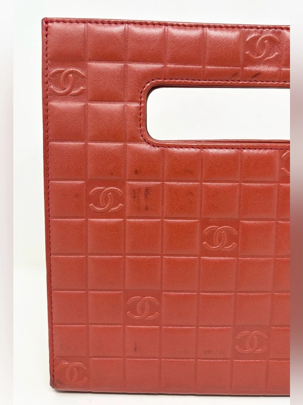 Chanel Chocolate Bar Handle Bag Red Lambskin Vintage 2003–2004 Authentic